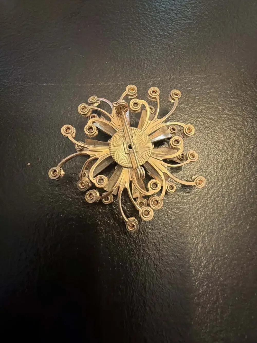 Vintage Starburst Sunburst Brooch with Amber Citrine Rhinestones